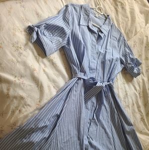 Calvin Klein A-line blue/white midi striped dress